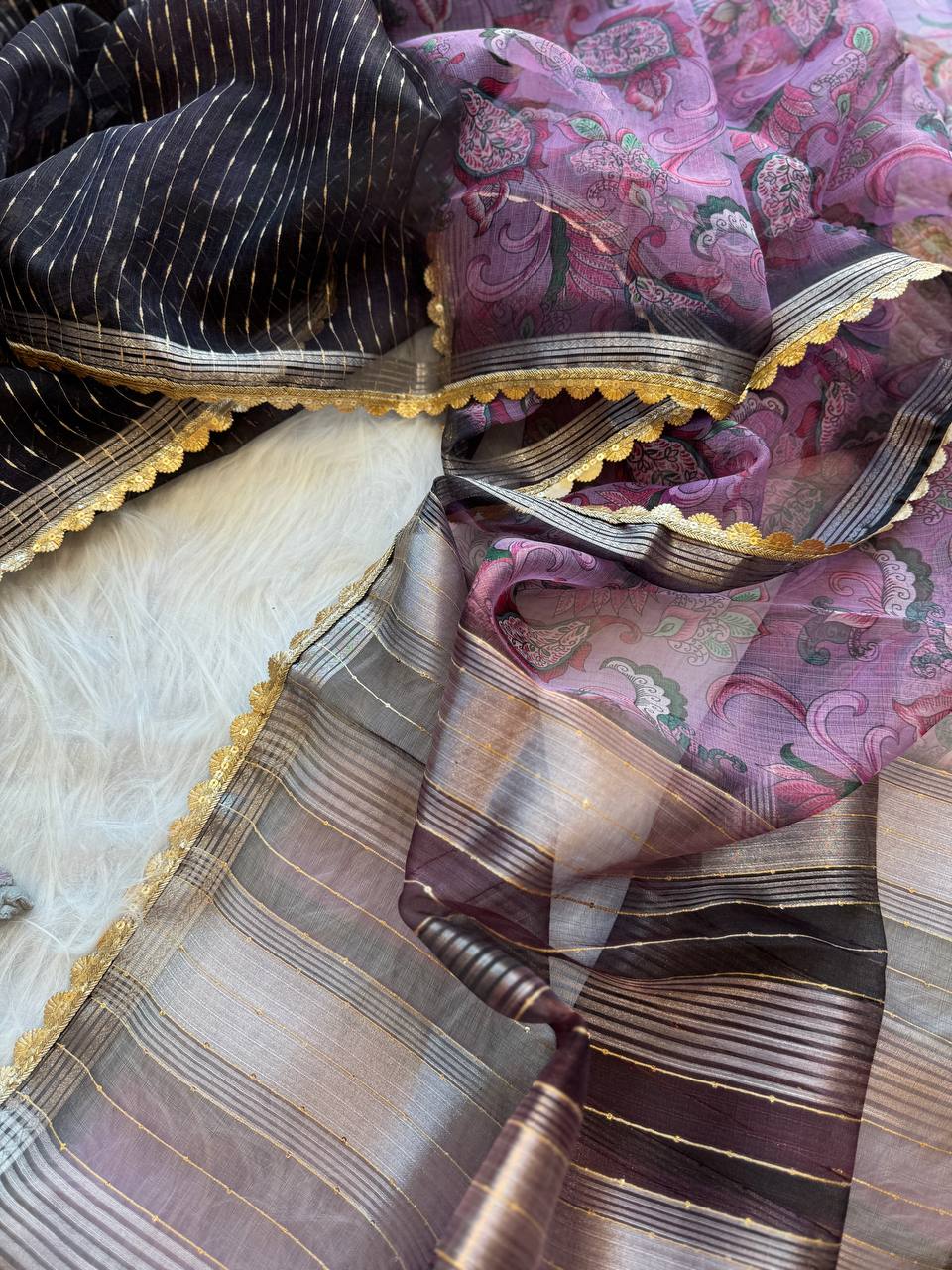 Floral Printed Designer Organza Silk Saree