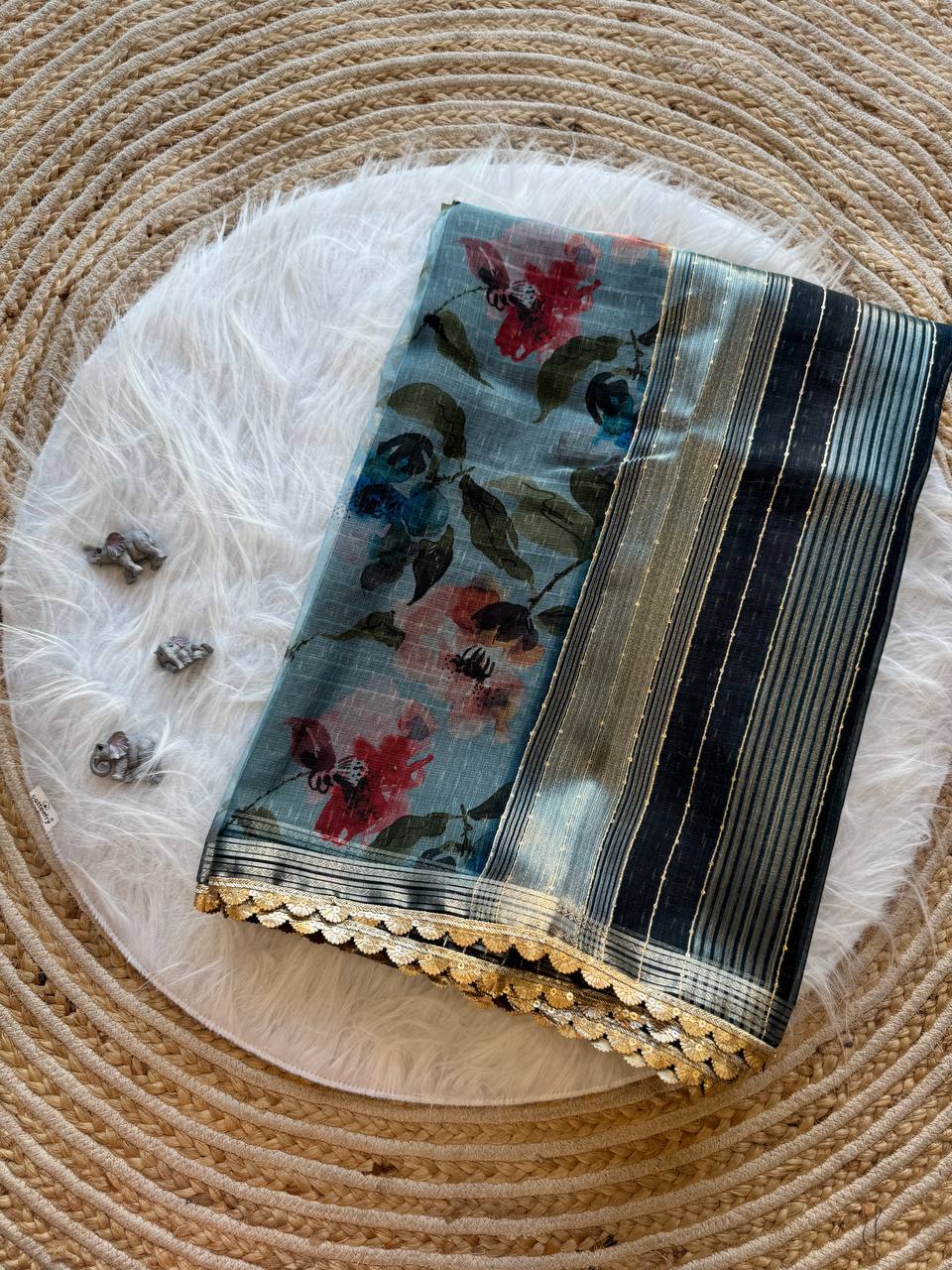 Floral Printed Designer Organza Silk Saree