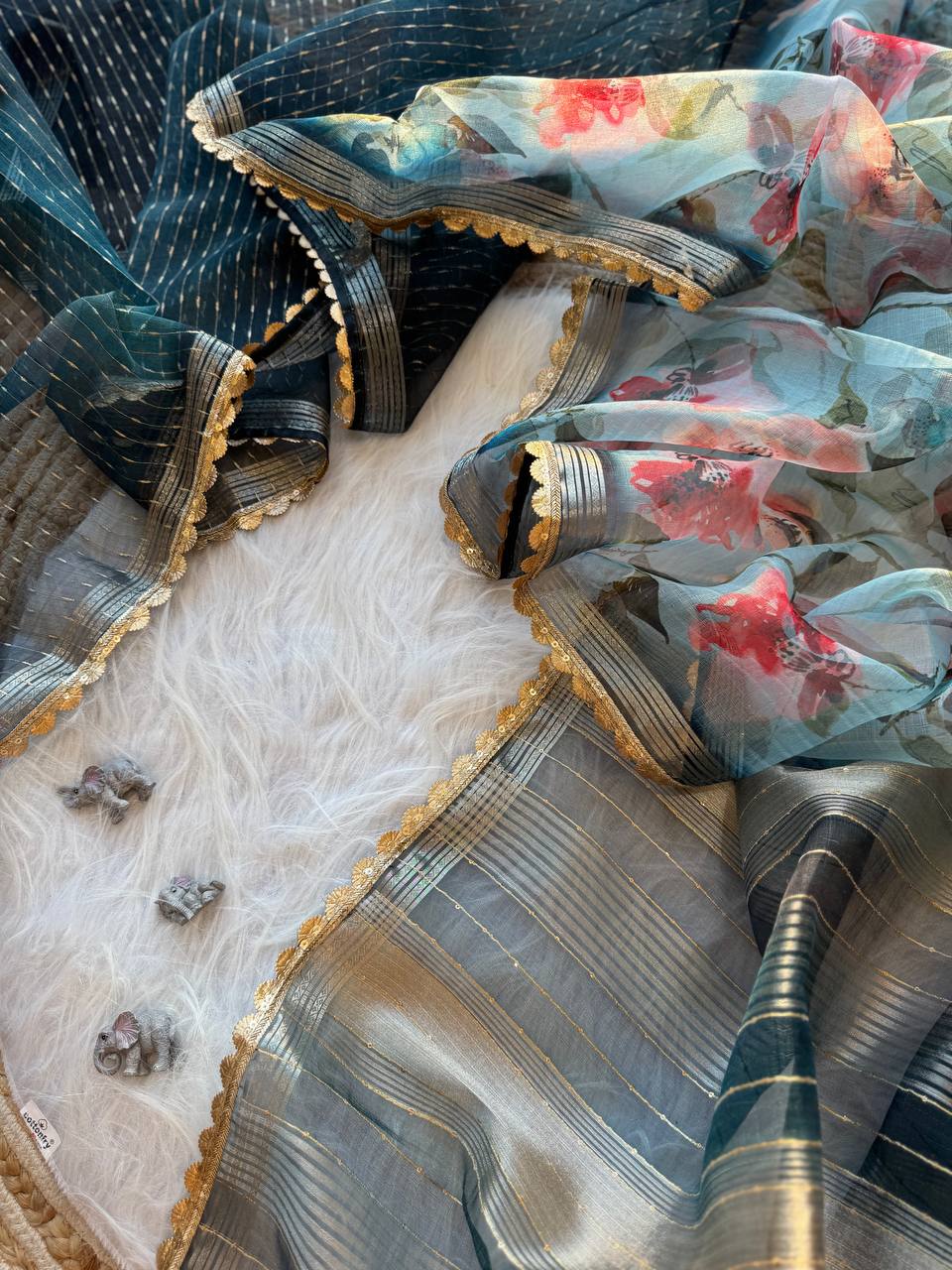 Floral Printed Designer Organza Silk Saree