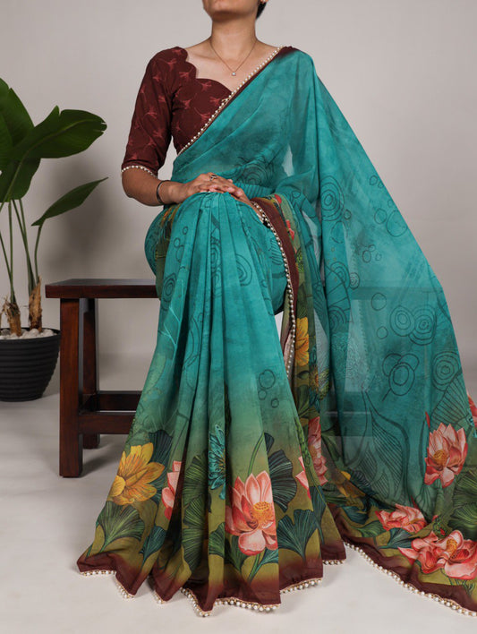 Floral Printed Georgette Saree