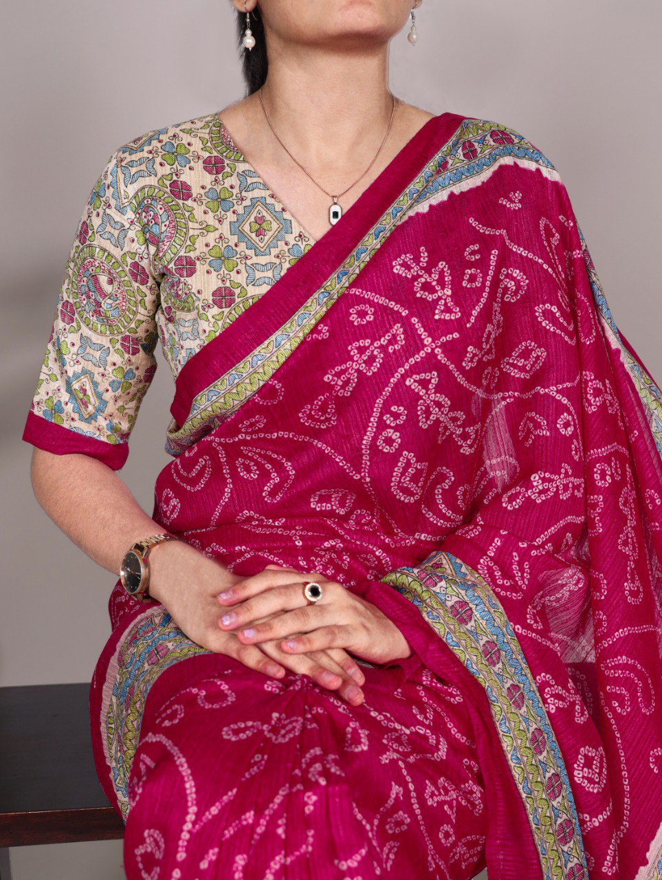 Pink Traditional Green Silk Saree