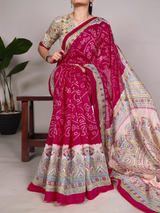 Pink Traditional Green Silk Saree