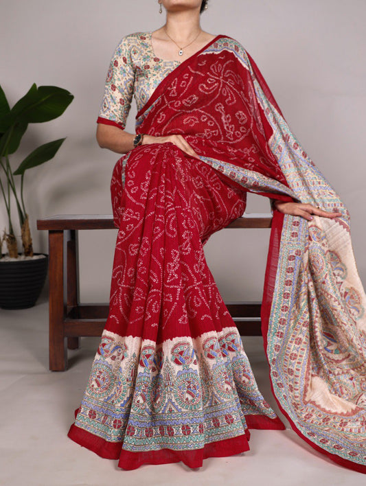 Red Traditional Green Silk Saree