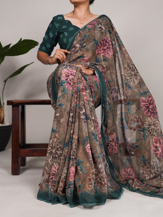 Floral Printed Georgette Saree