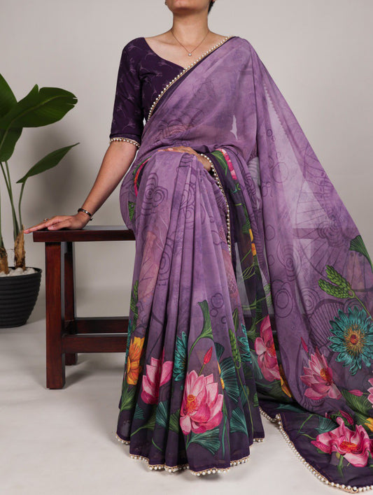 Floral Printed Georgette Saree