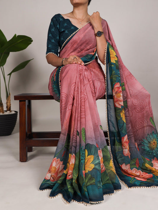 Floral Printed Georgette Saree