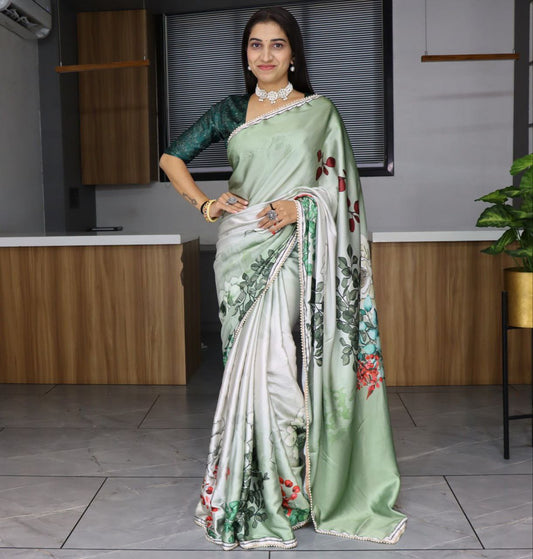 Floral Printed Japan Satin Saree