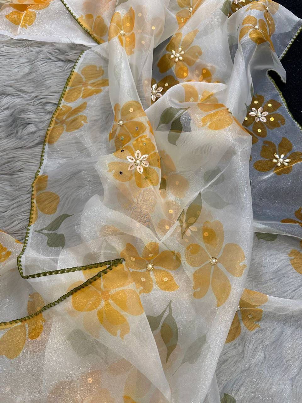 Floral Printed Organza Silk Saree