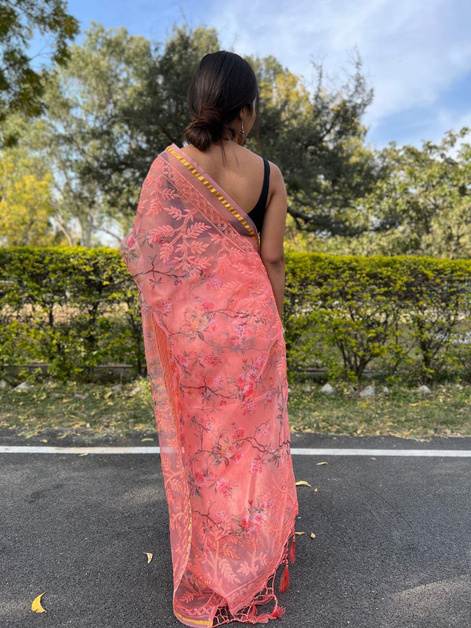 Floral Printed Organza Silk Saree