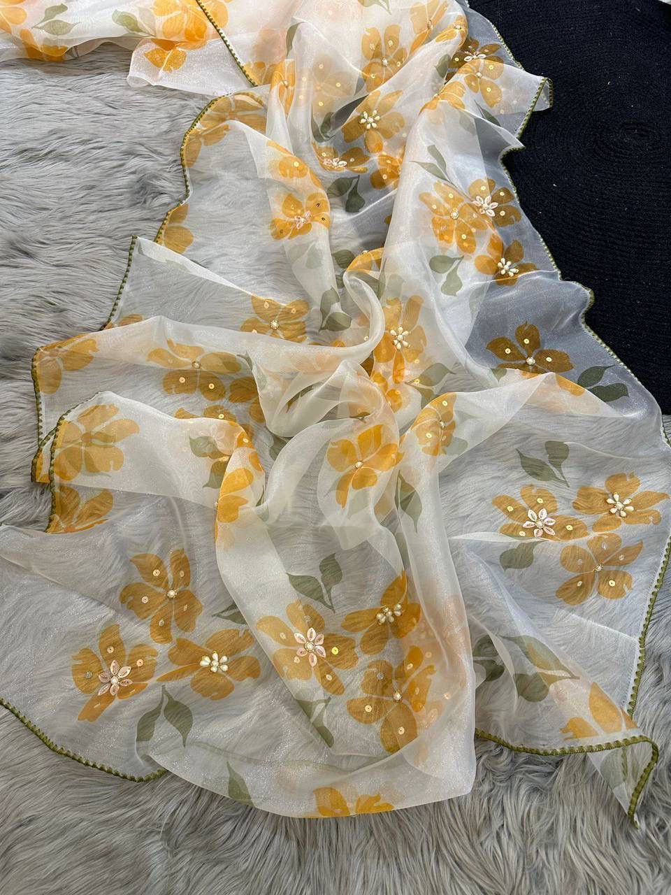 Floral Printed Organza Silk Saree