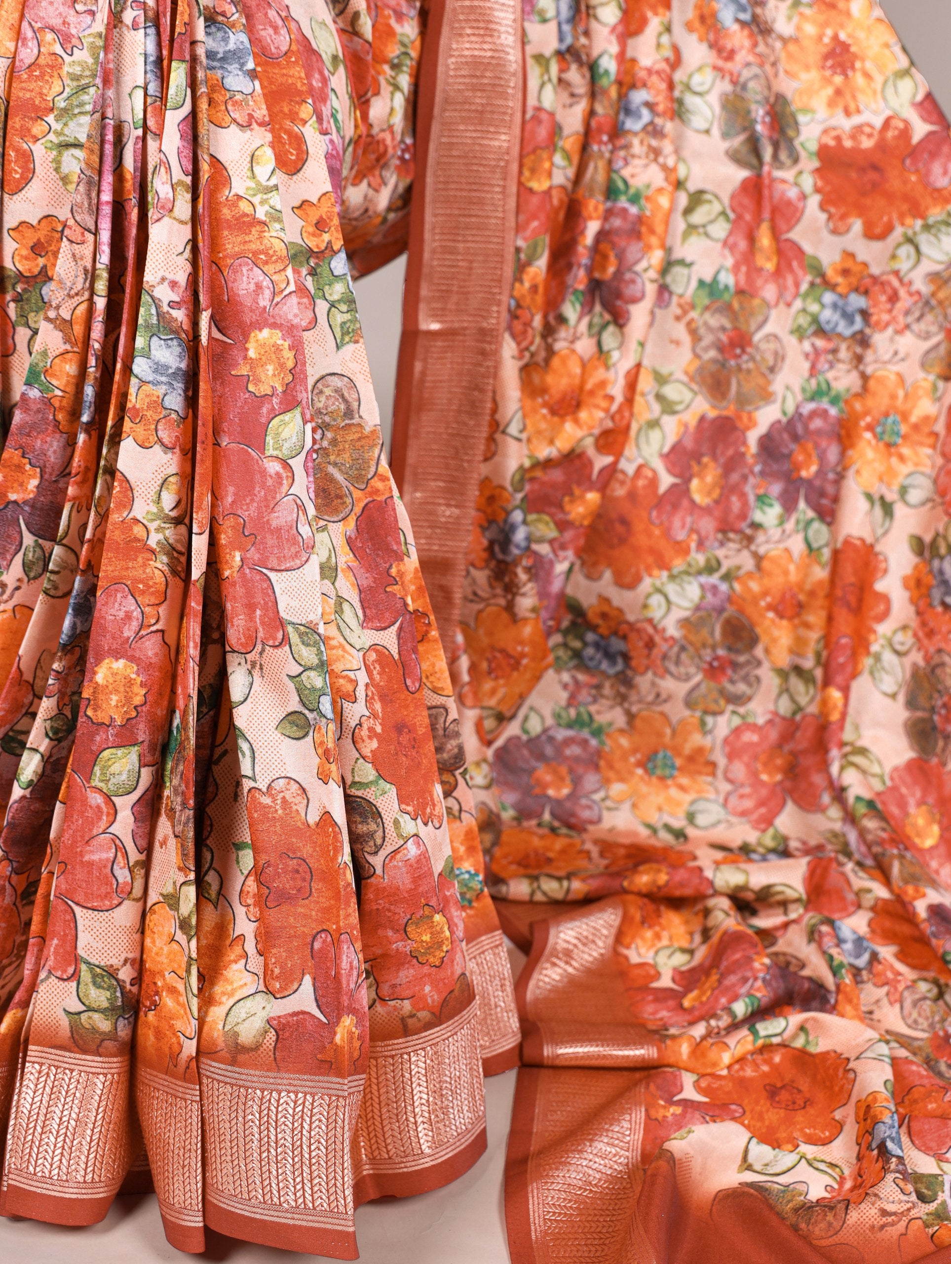 Floral Printed Tussar Silk Saree