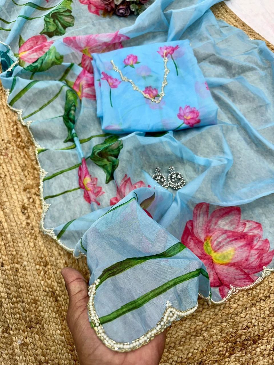 Floral Tabby Organza Silk Saree