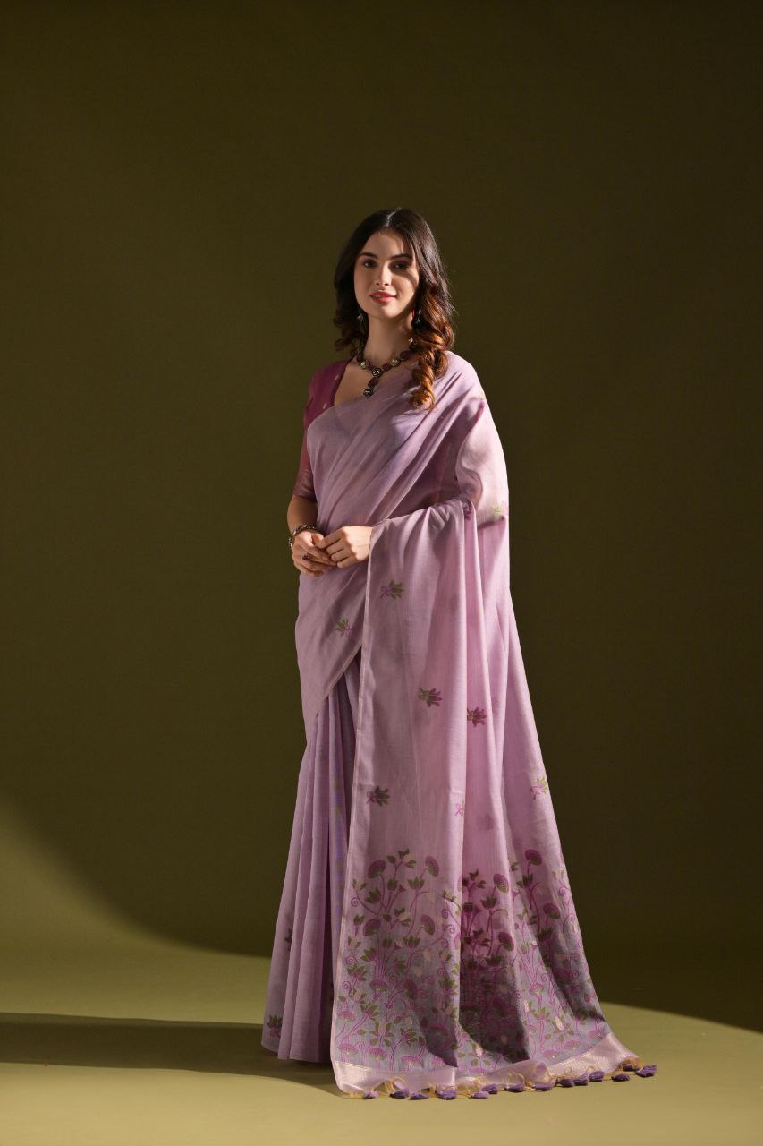 Floral Weaved Muga Cotton Saree