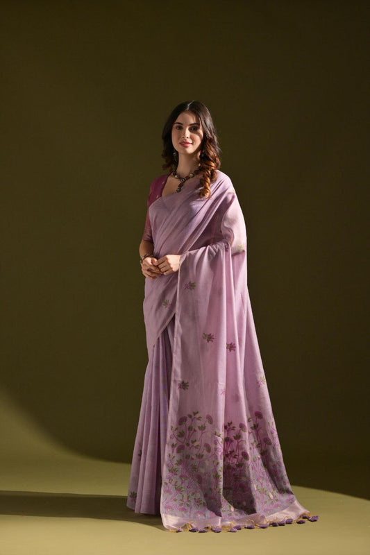 Floral Weaved Muga Cotton Saree