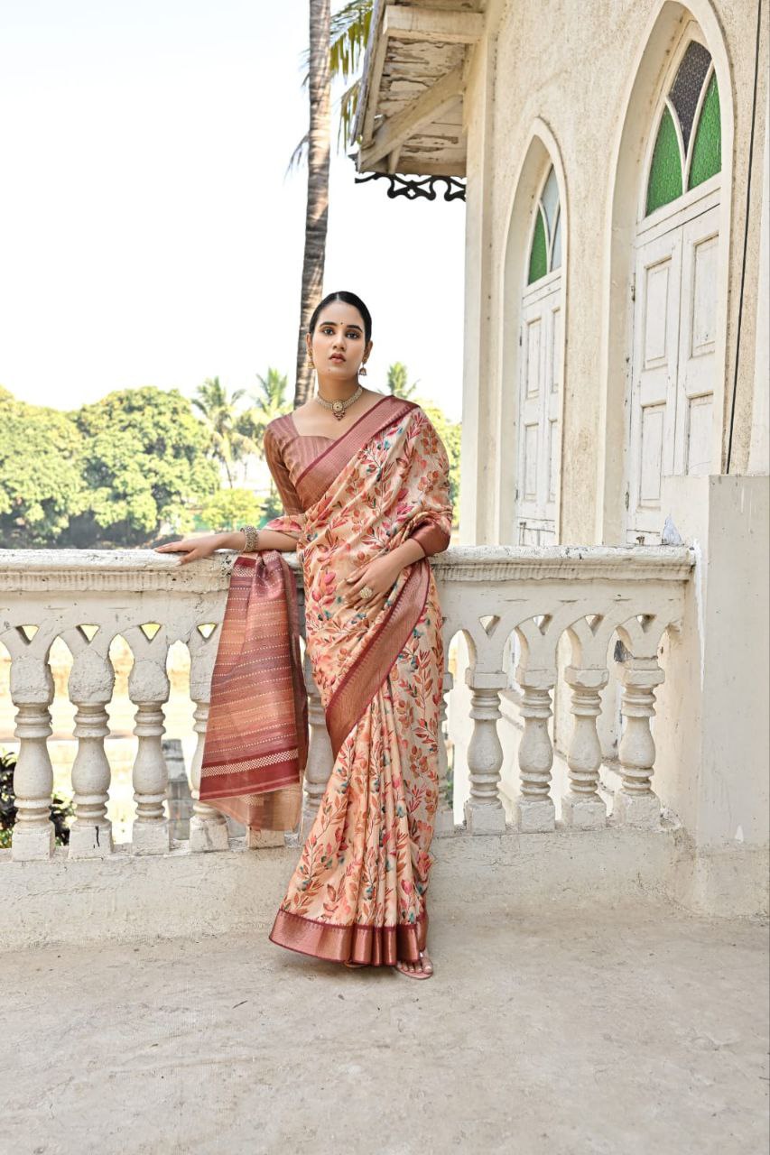 Florent Print Bhagalpuri Silk Saree