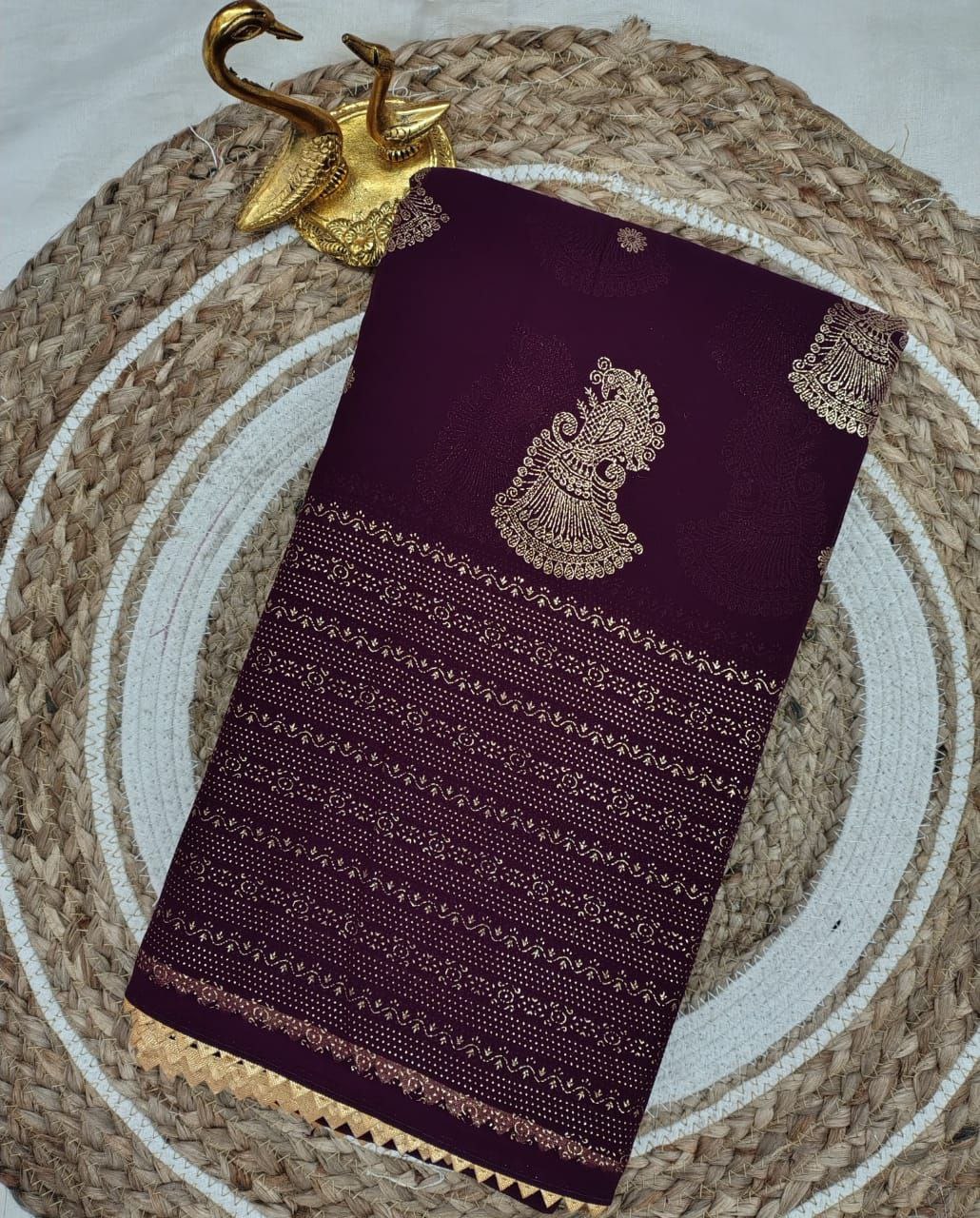 Magenta Foil Worked Georgette Saree