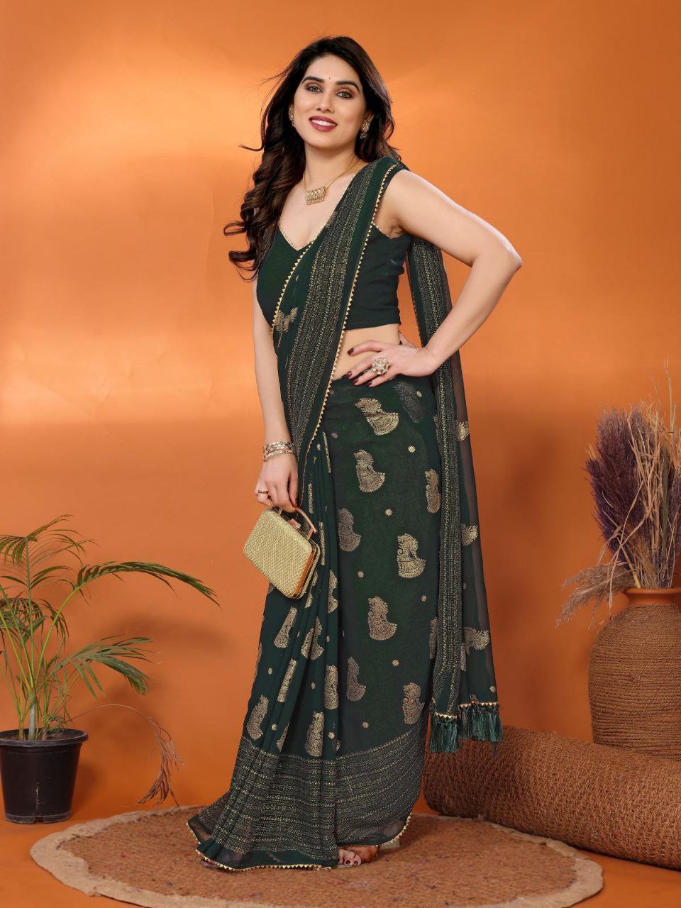 Foil Worked Georgette Saree