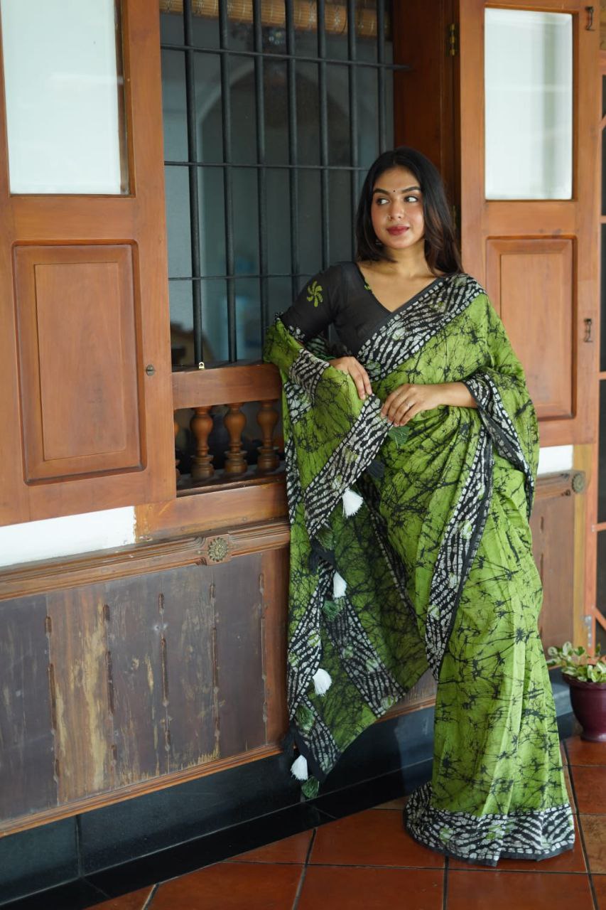 Forest Green Chanderi Cotton Saree