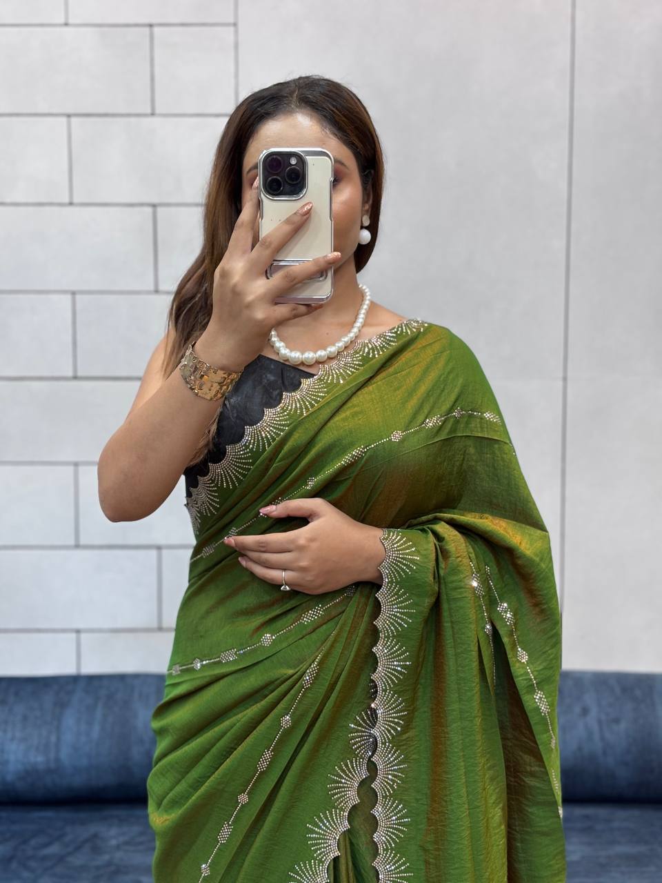 Forest Green Two Tone Chocolate Silk Saree