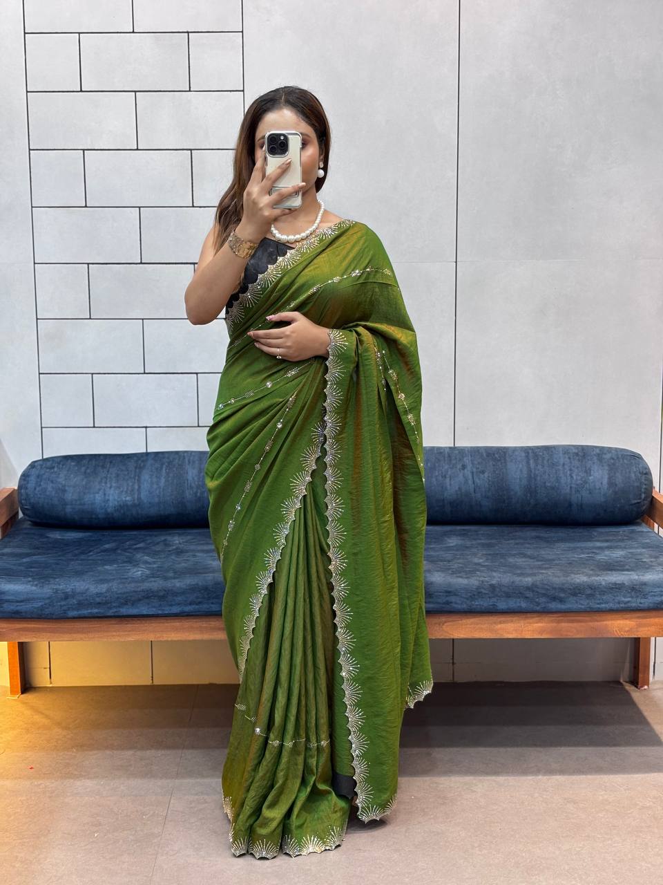 Forest Green Two Tone Chocolate Silk Saree