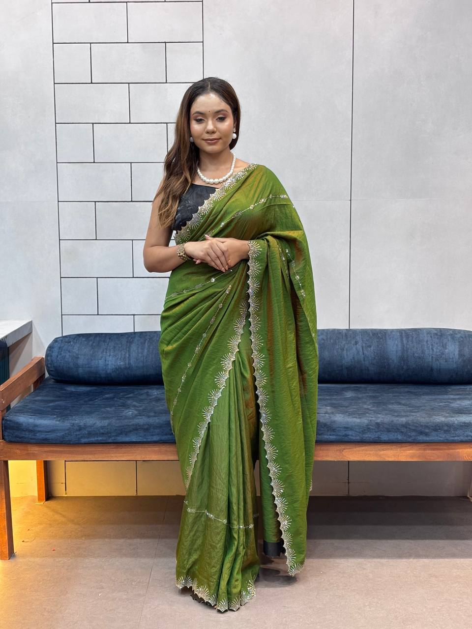 Forest Green Two Tone Chocolate Silk Saree