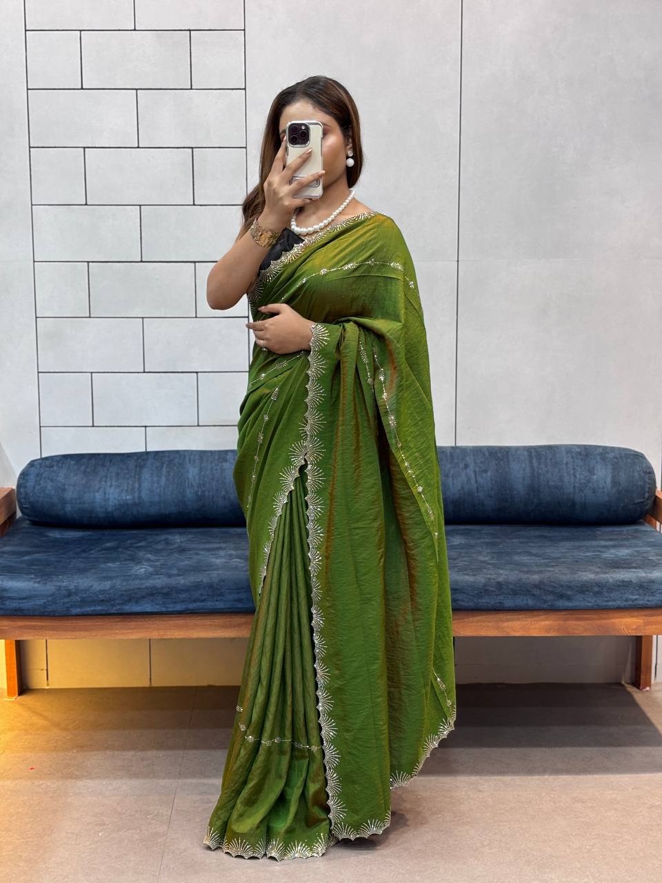 Forest Green Two Tone Chocolate Silk Saree