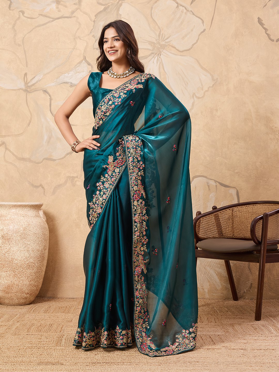 Gable Green Party Wear Jimmy Chhoo Silk Saree