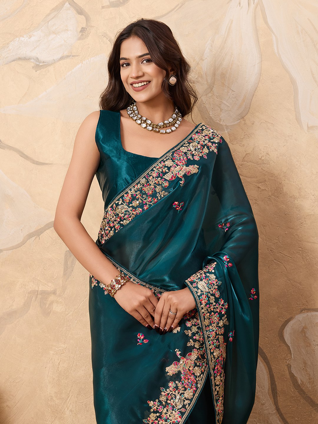 Gable Green Party Wear Jimmy Chhoo Silk Saree