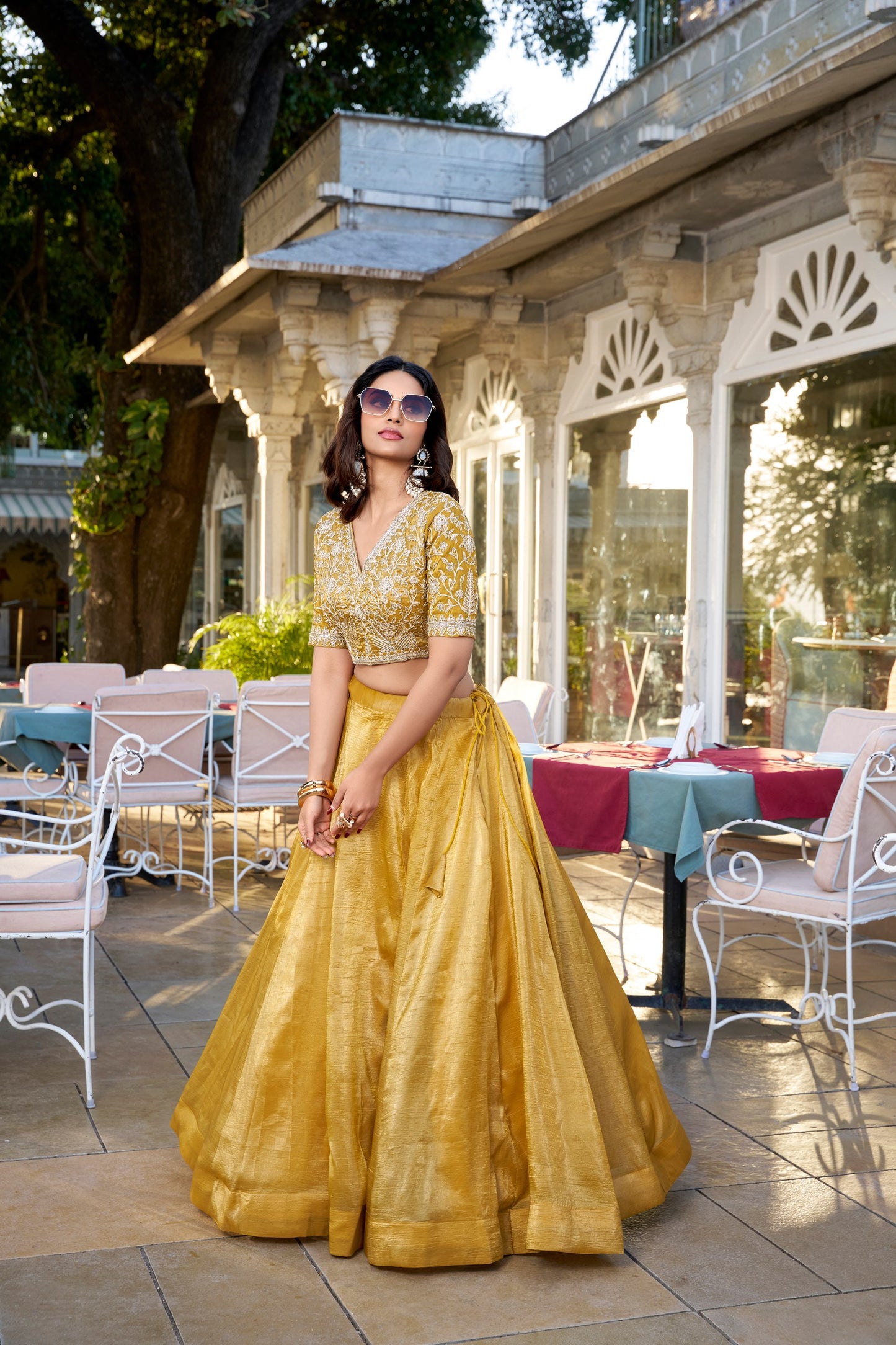 Gold Stylish Designer Wedding Wear Lehenga