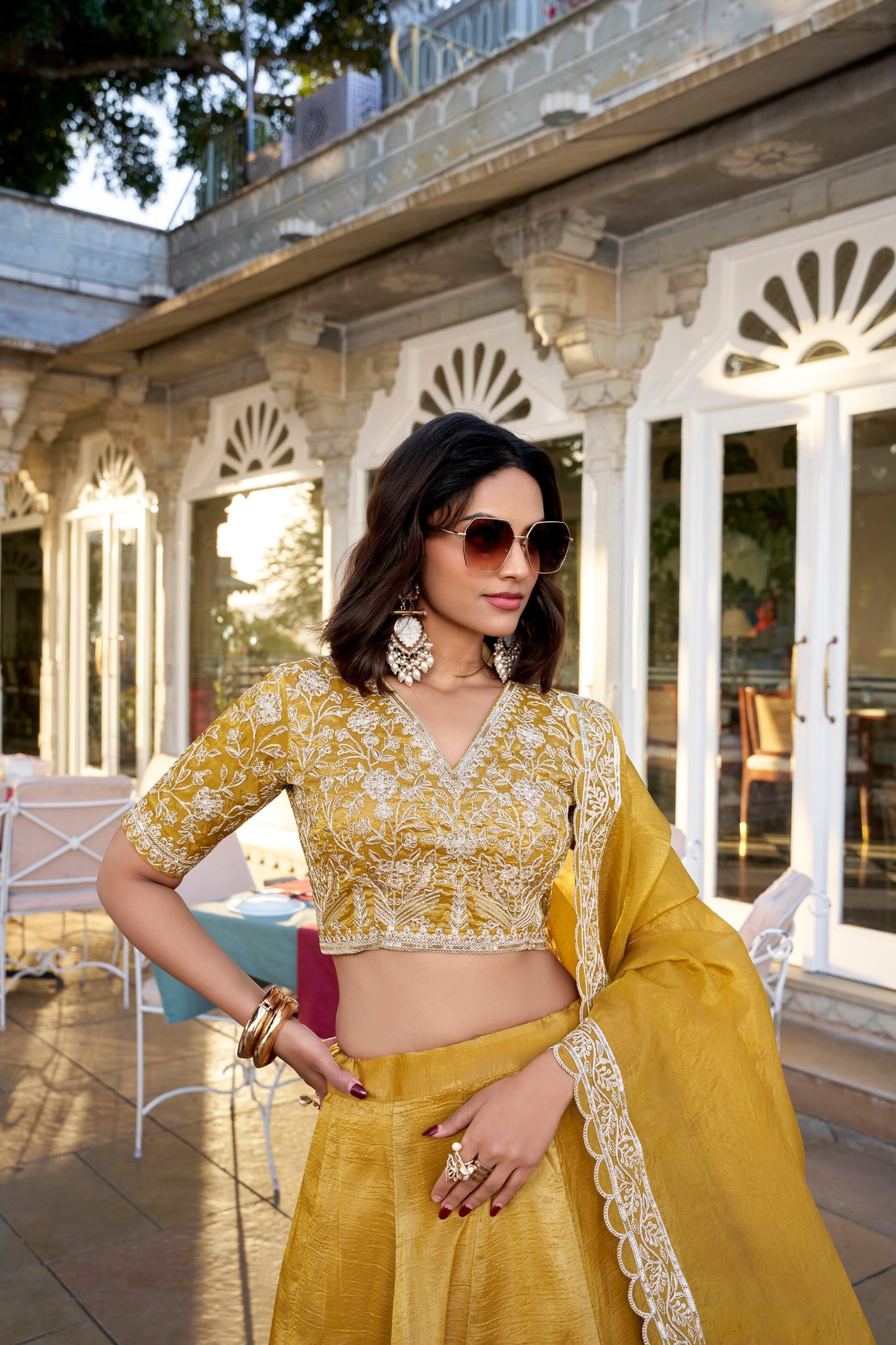 Gold Stylish Designer Wedding Wear Lehenga