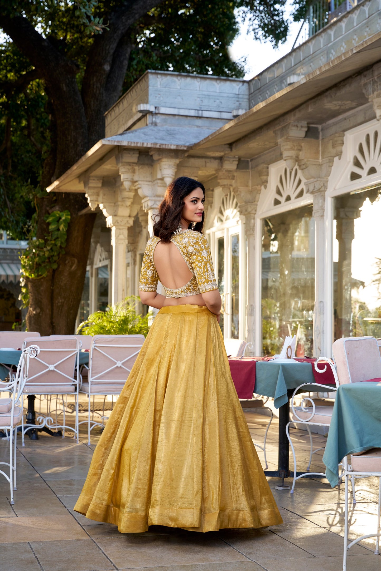 Gold Stylish Designer Wedding Wear Lehenga