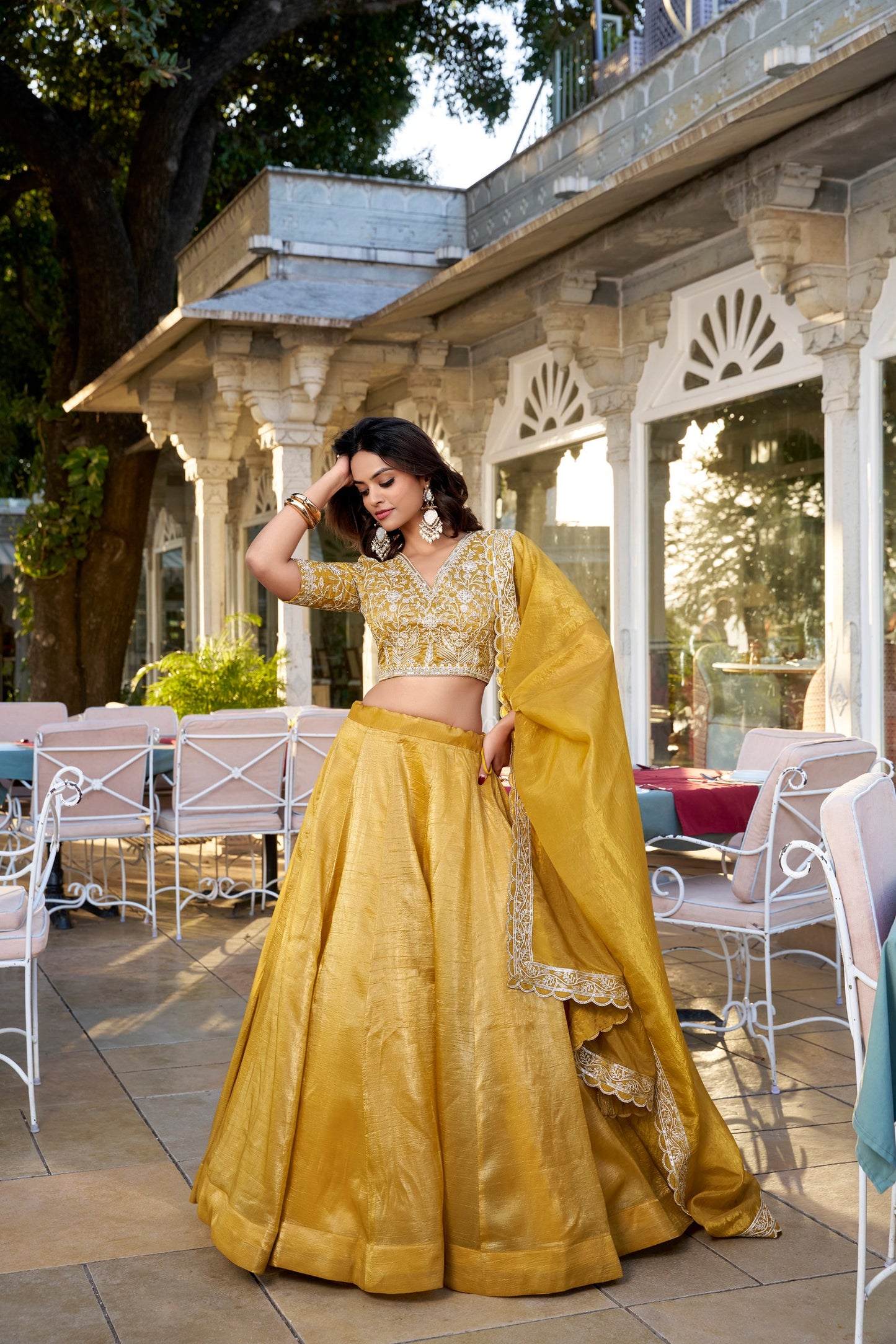 Gold Stylish Designer Wedding Wear Lehenga