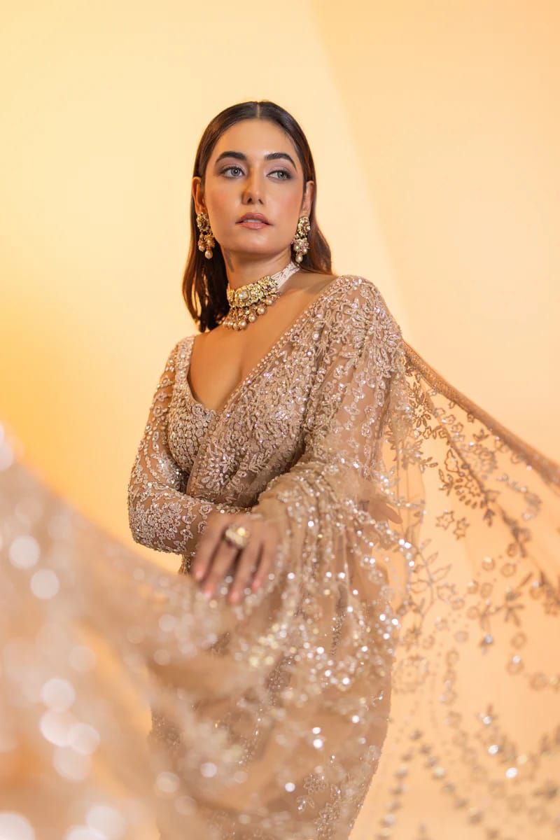 Golden Bollywood Party Wear Net Saree | Clone Design