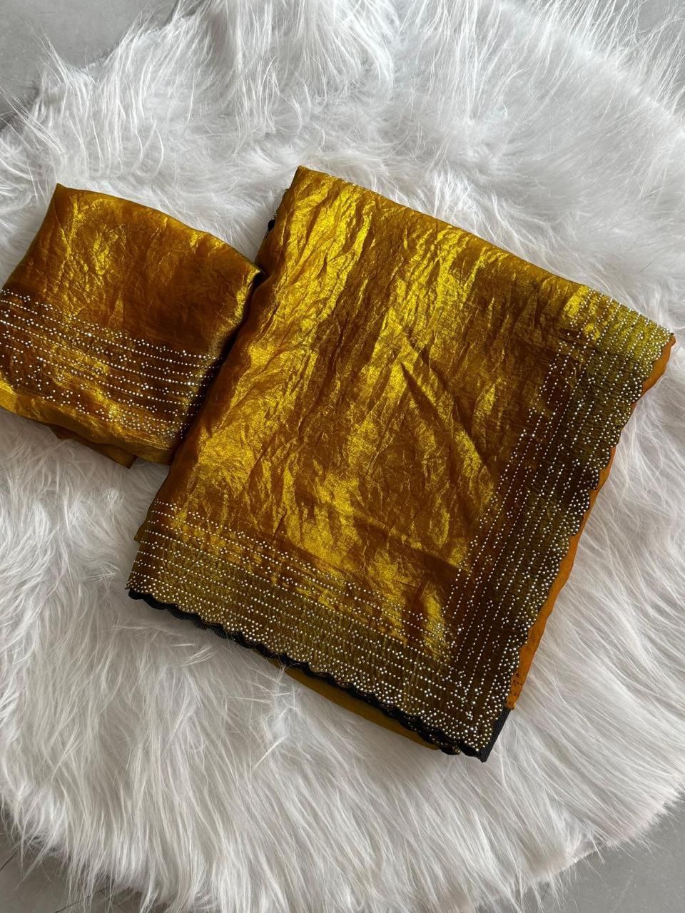 Golden Designer Party Wear Space Silk Saree