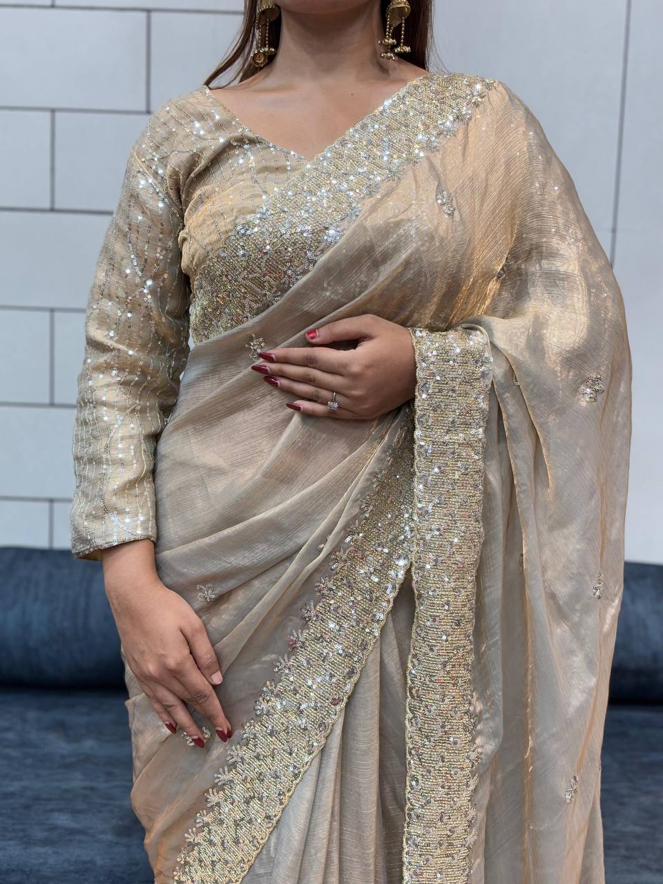 Golden Designer Two Tone Space Silk Saree