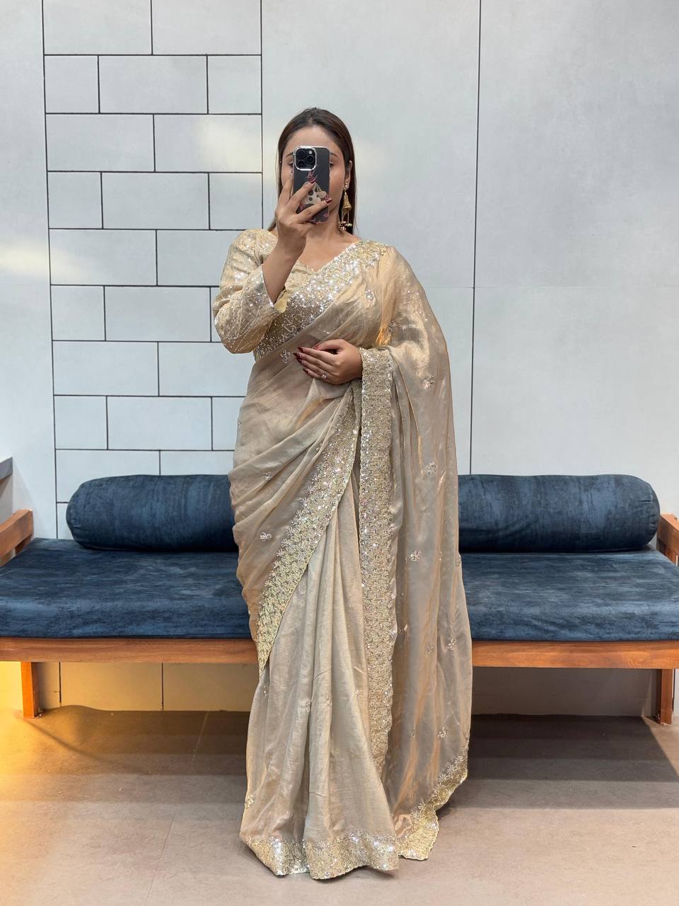 Golden Designer Two Tone Space Silk Saree