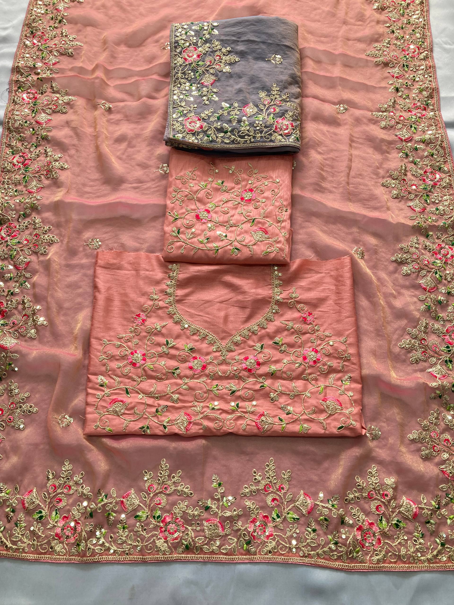 Golden Peach Party Wear Chiffon Saree