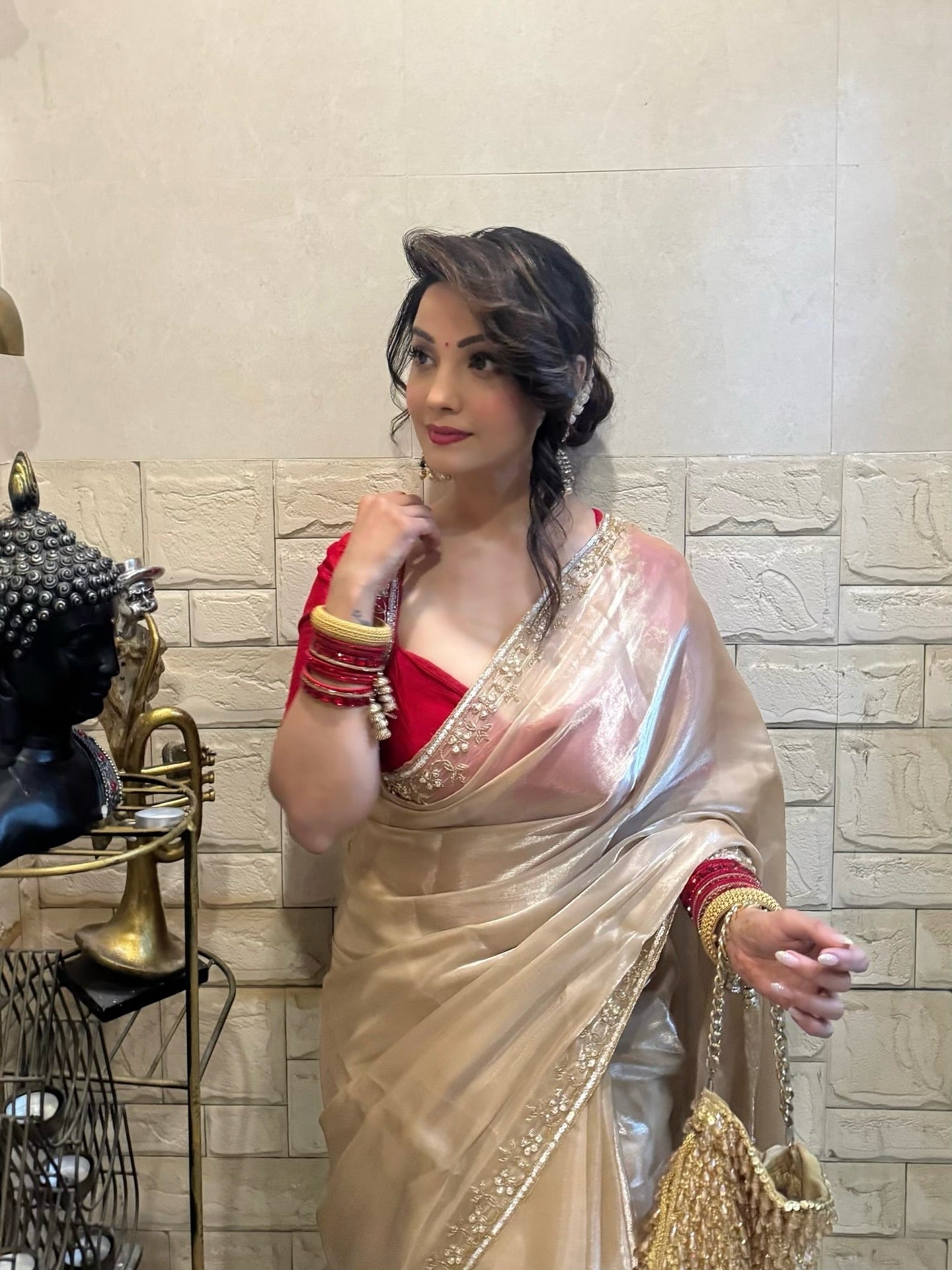 Cream Party Wear Jimmy Chhoo Silk Saree