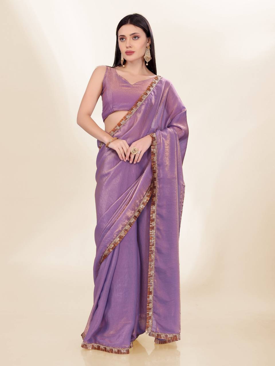 Golden Purple Party Wear Fendy Silk Saree