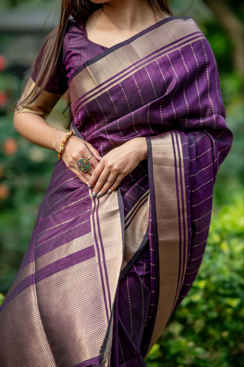 Grape Purple Banarasi Raw Silk Saree