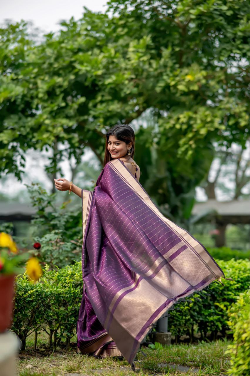 Grape Purple Banarasi Raw Silk Saree