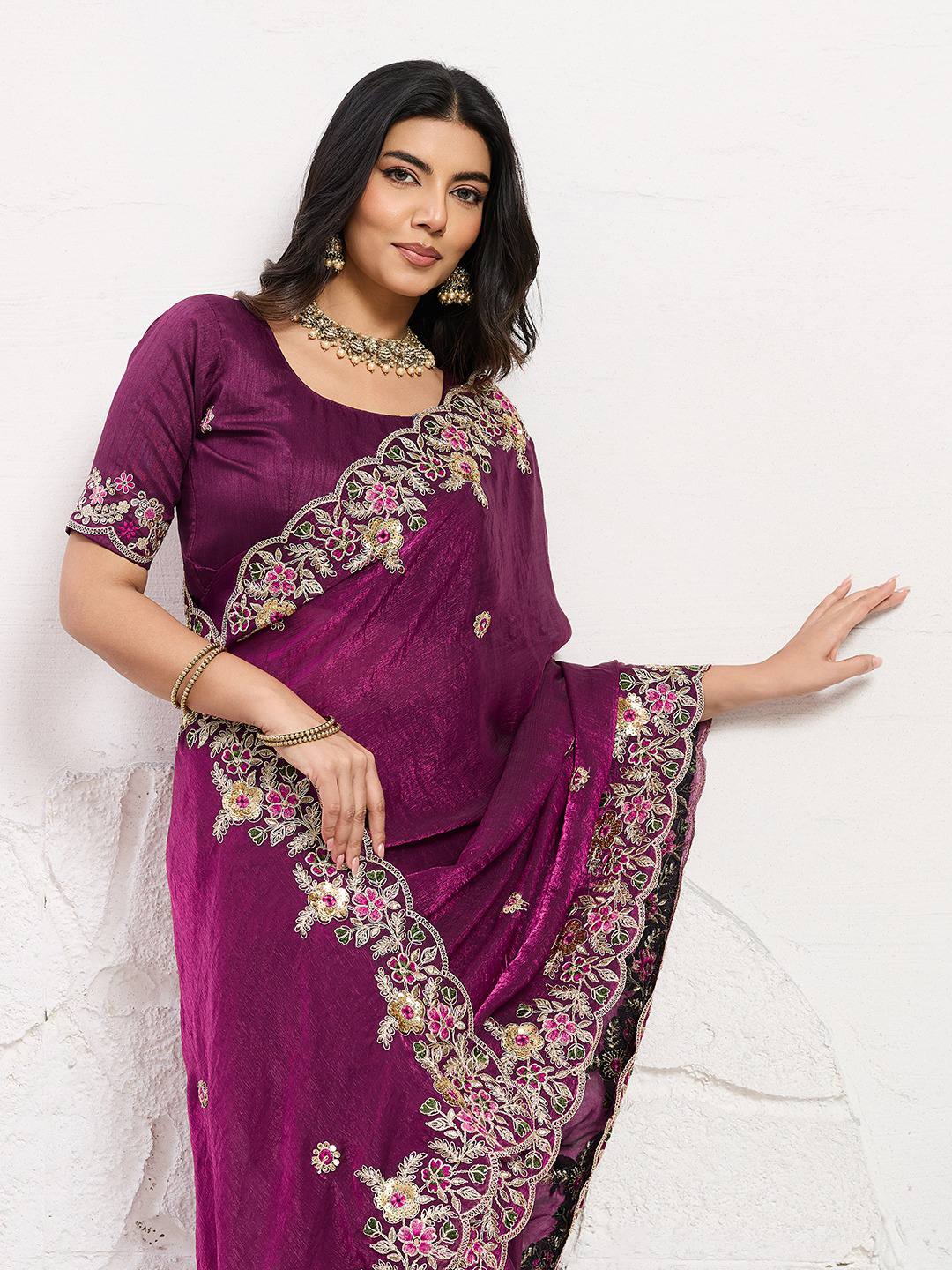 Grape Purple Party Wear Soft Space Silk Saree