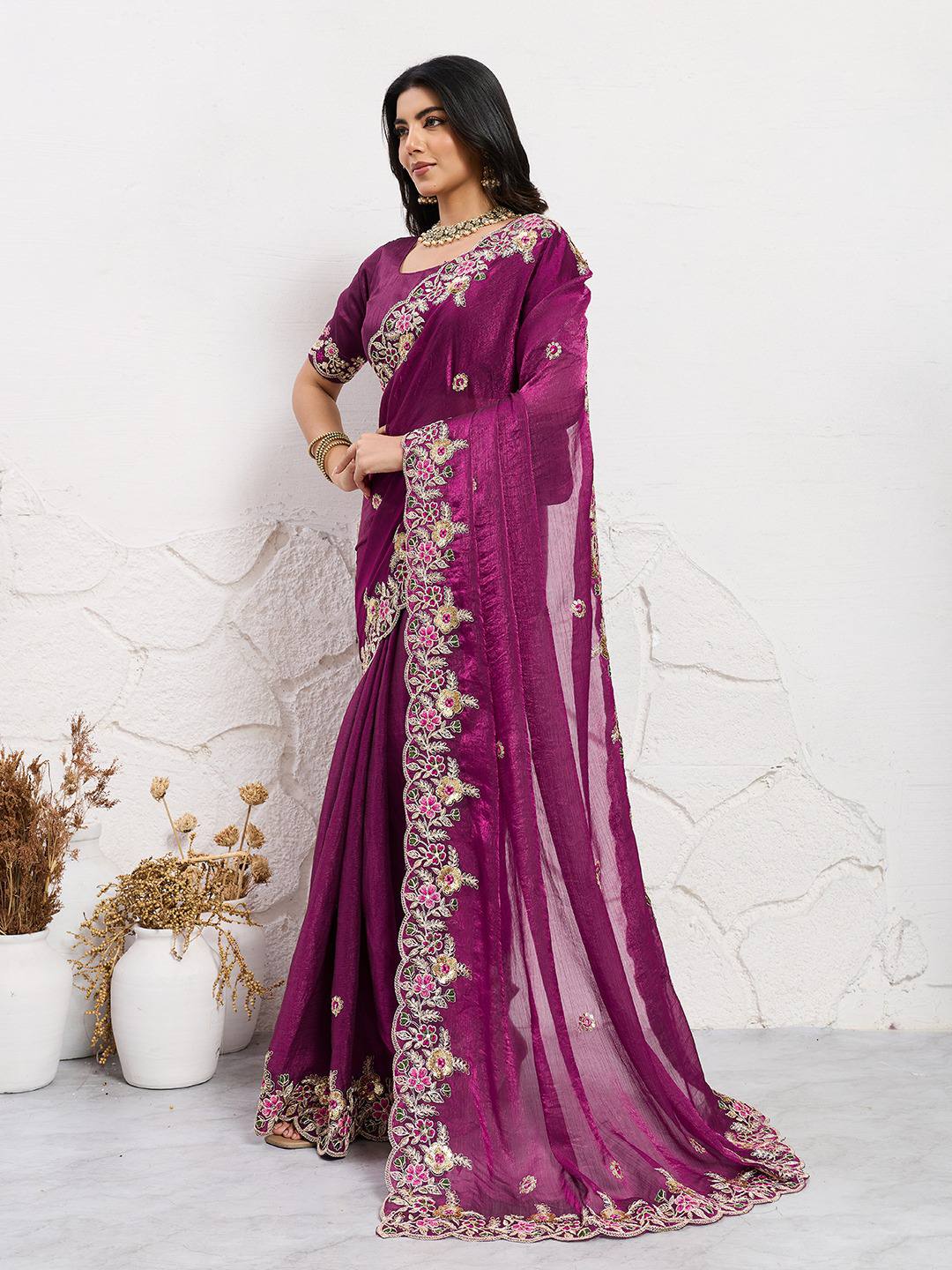 Grape Purple Party Wear Soft Space Silk Saree