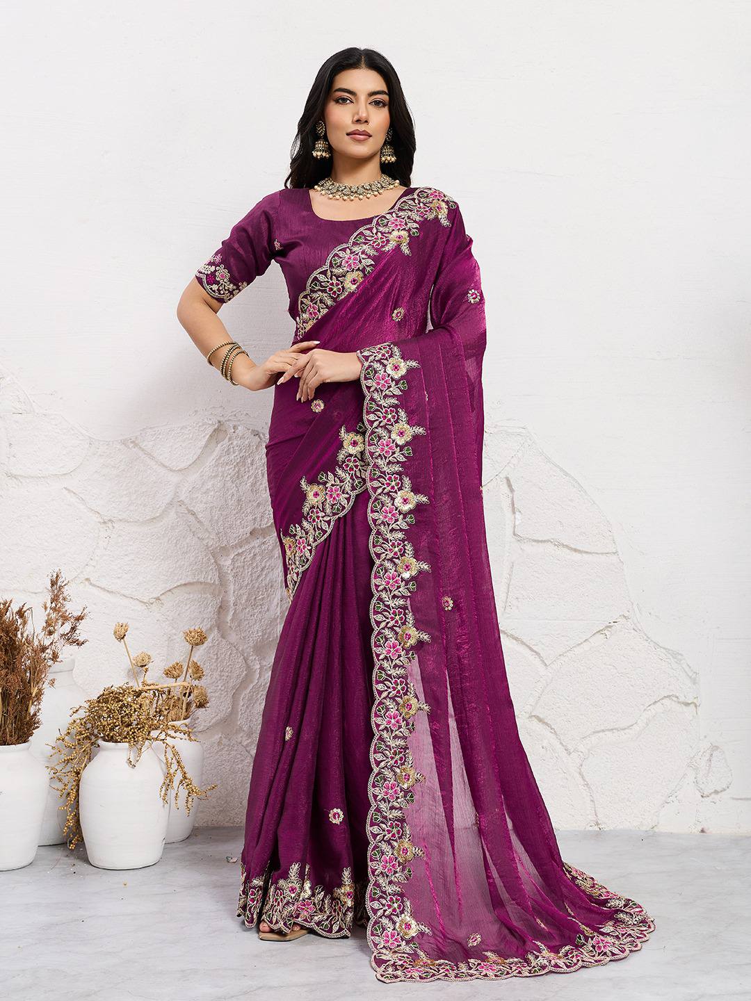 Grape Purple Party Wear Soft Space Silk Saree