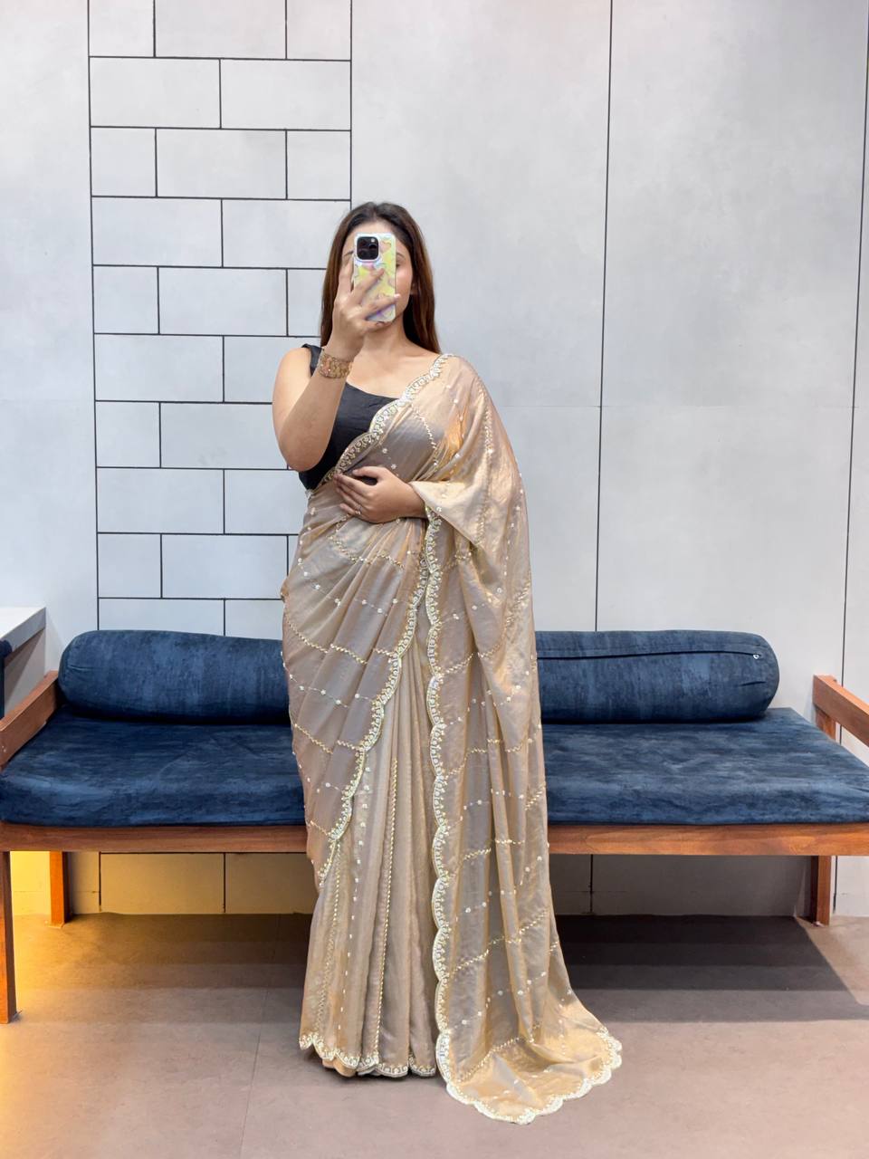 Gray Designer Space Silk Saree | Wedding Wear Sarees