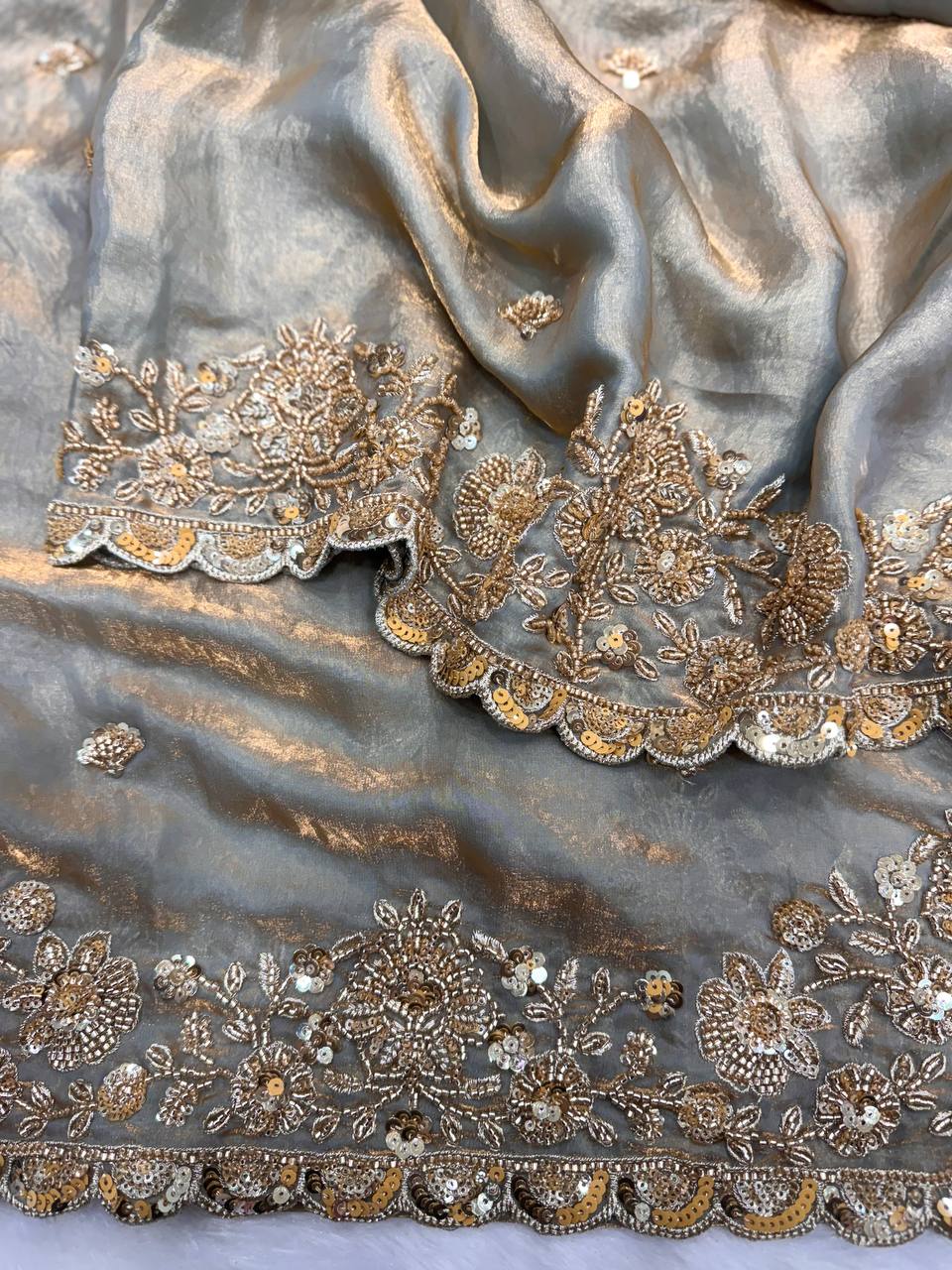 Gray Designer Space Silk Saree | Wedding Wear Sarees