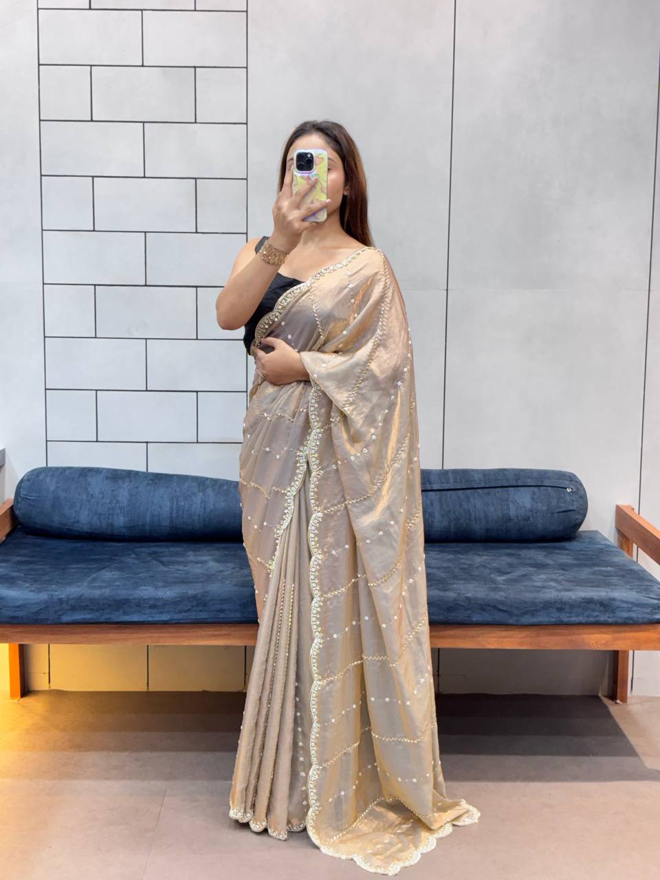 Gray Designer Space Silk Saree | Wedding Wear Sarees