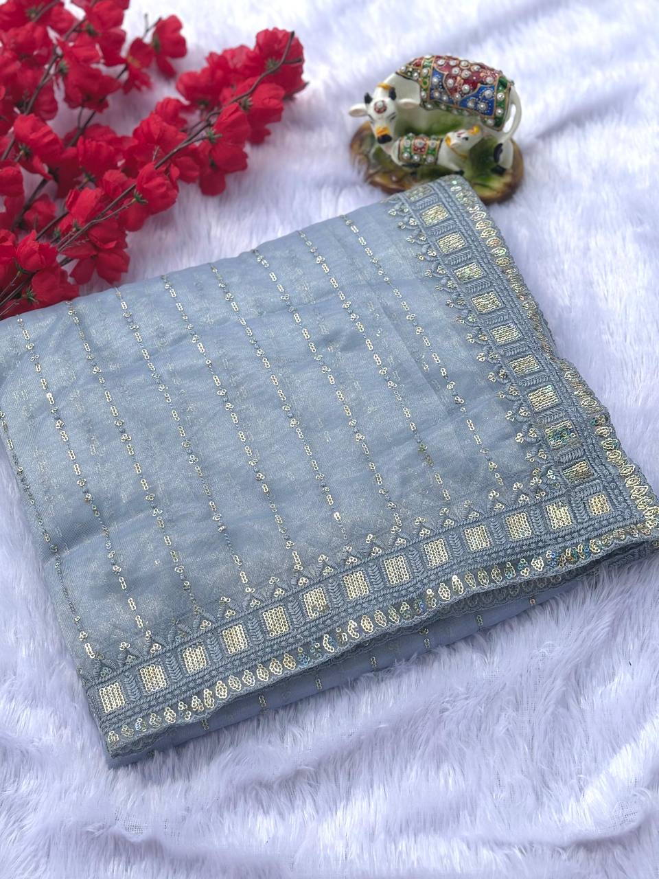 Gray Designer Tissue Silk Saree