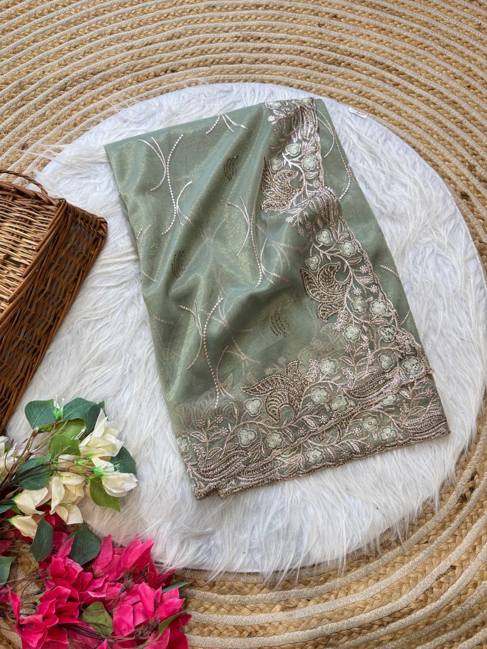 Gray Stylish Pure Tissue Silk Saree