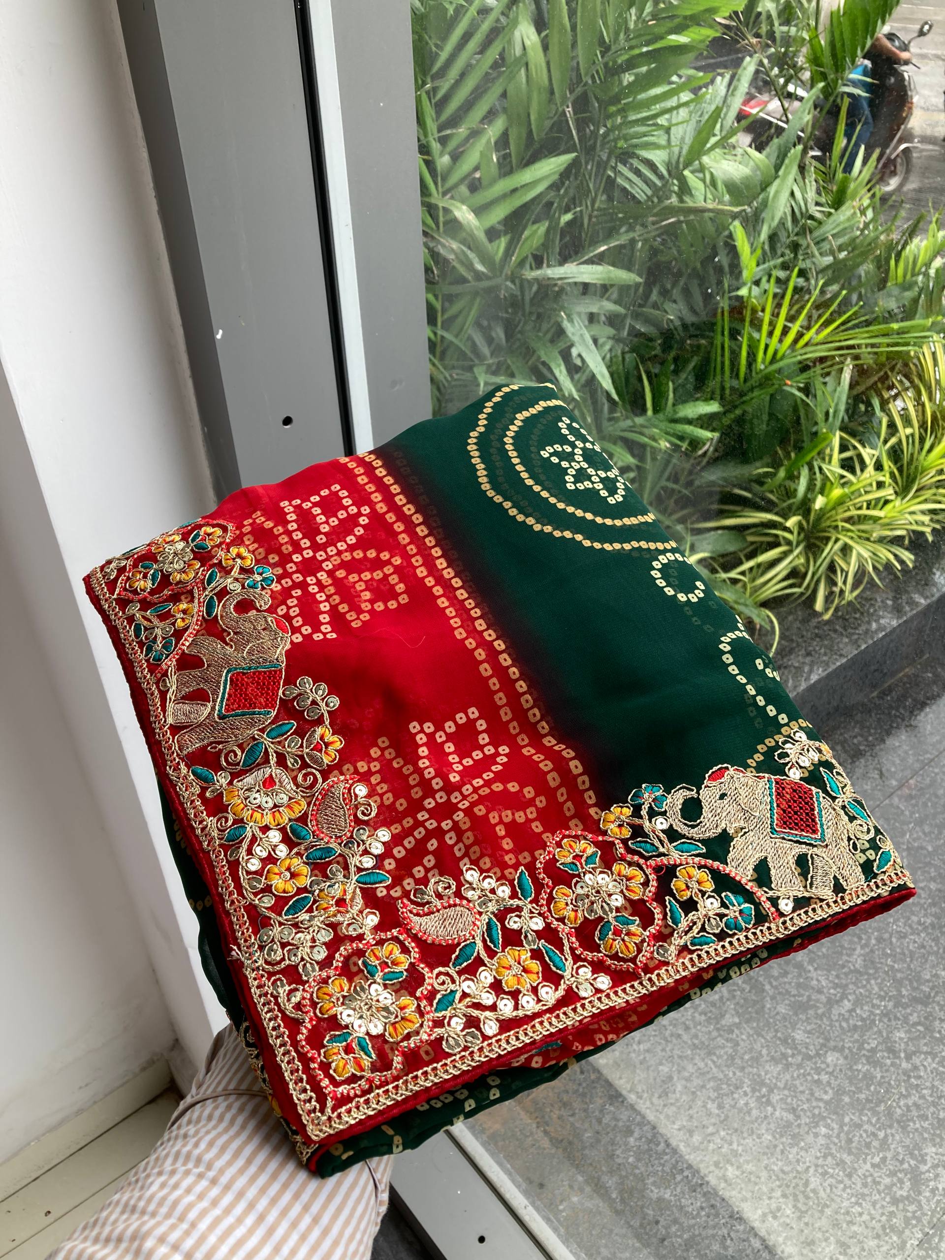 Green Digital Printed Wedding Wear Georgette Saree